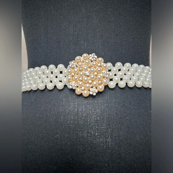 Women's Elastic Pearl Rhinestone Waist Belt - Picture 3 of 7